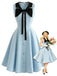 Blaues 50er Kleid mit Schleifenkragen