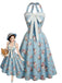 Hellblaues 50er Blumenkleid mit Neckholder und Schleife