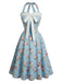 Hellblaues 50er Blumenkleid mit Neckholder und Schleife