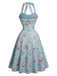 Hellblaues 50er Blumenkleid mit Neckholder und Schleife