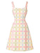 Beige 60er A-Linie Kleid mit Karo und Blumen
