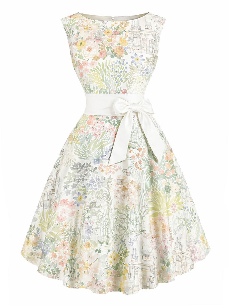 [Vorverkauf] 50er Rockabilly-Kleid mit Aquarell-Blumenprint und Schleife