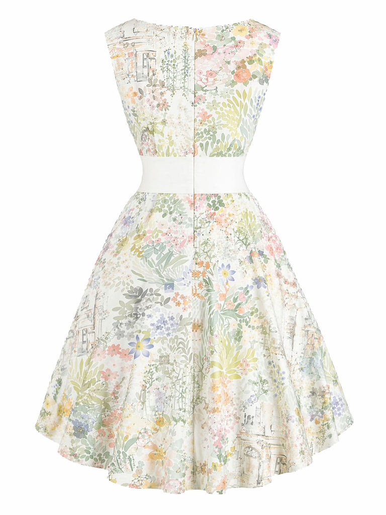 [Vorverkauf] 50er Rockabilly-Kleid mit Aquarell-Blumenprint und Schleife