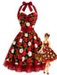 [Vorverkauf] Rotes 50er Swingkleid mit Apfel-Print und Neckholder