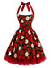 Rotes 50er Swingkleid mit Apfel-Print und Neckholder