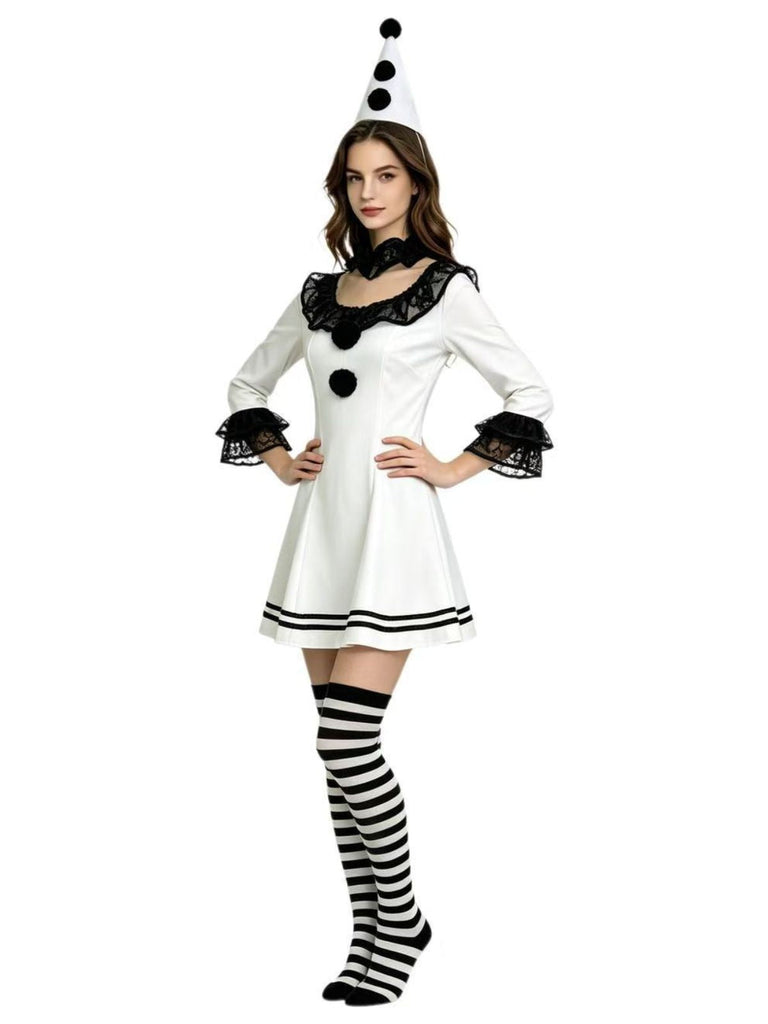 Schwarz-weißes 60er Clownkleid mit Rüschen