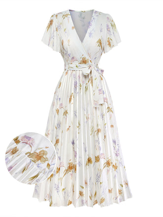 Apricotes 40er Midikleid mit Flatterärmel und Blumen