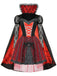 Rotes 50er Halloween Netz-Kleid mit Patchwork und Spitze