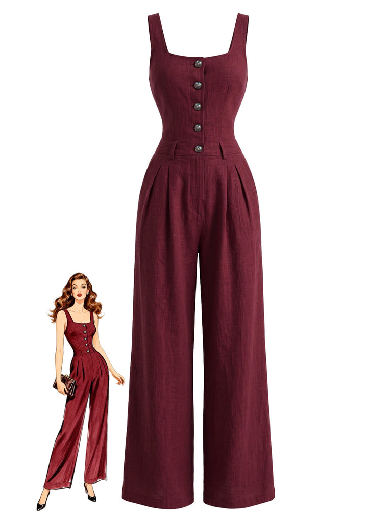 40er Ärmelloses Jumpsuit mit Eckiger Ausschnitt
