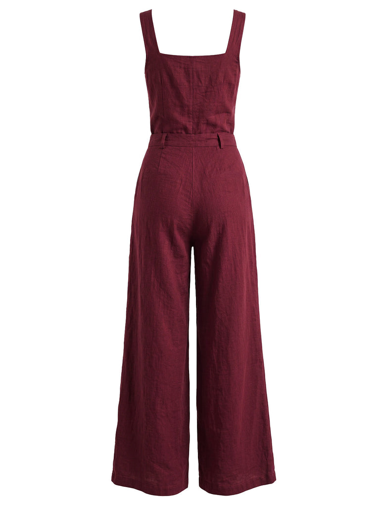 40er Ärmelloses Jumpsuit mit Eckiger Ausschnitt