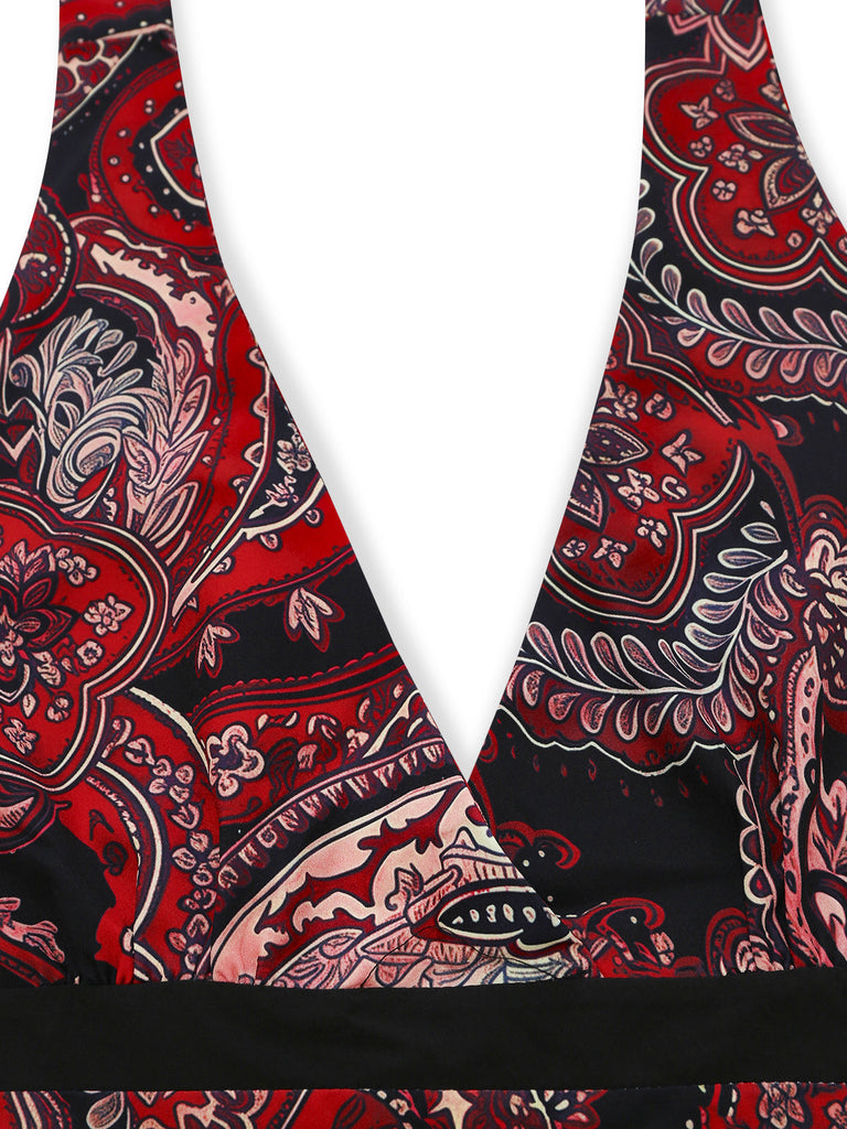 Red 1950s V Neck Vintage Dress 4