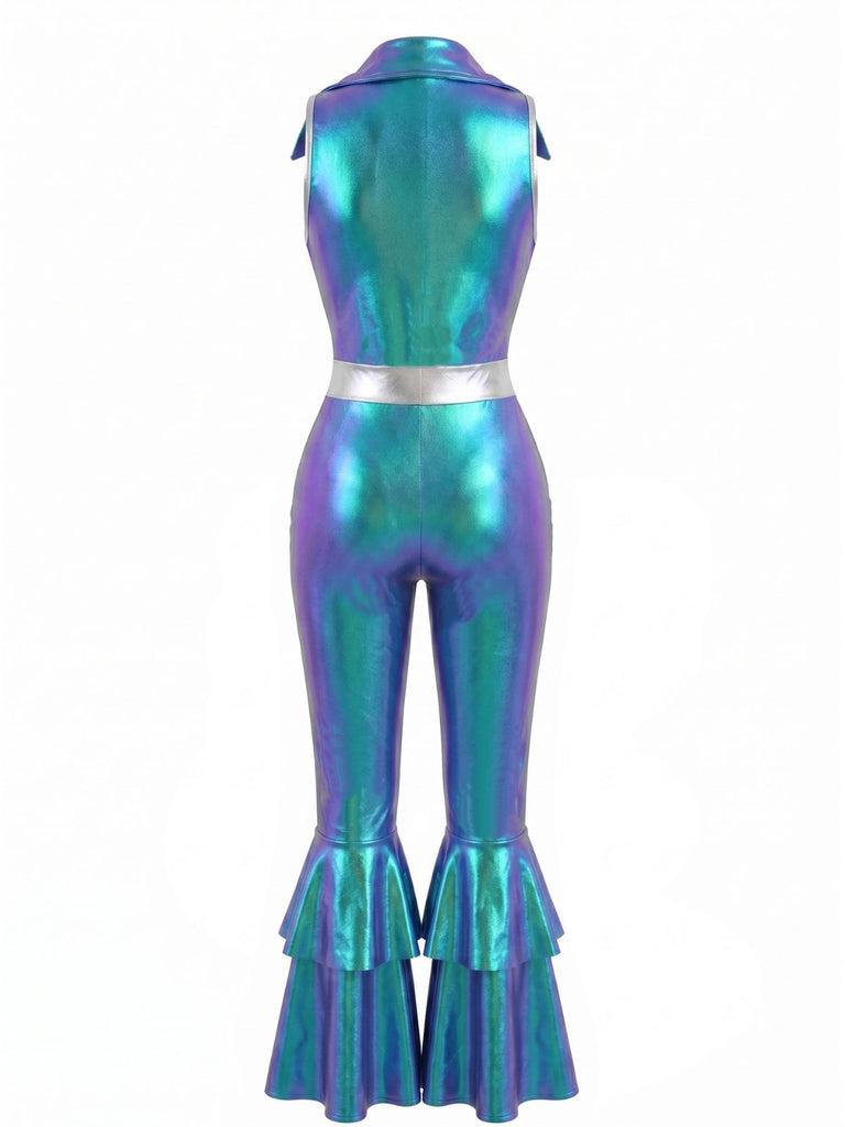 Blauer 60er Jumpsuit mit Metallic und Gürtel