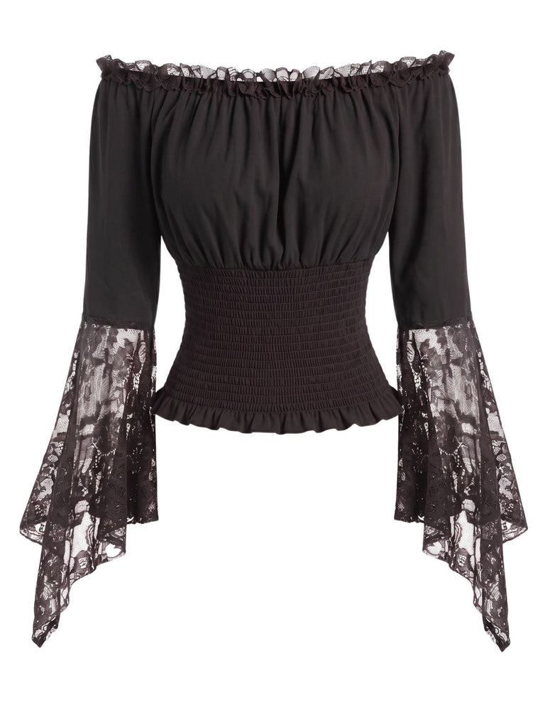 50er schulterfreies Top mit Smok und Spitze