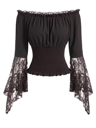 50er schulterfreies Top mit Smok und Spitze