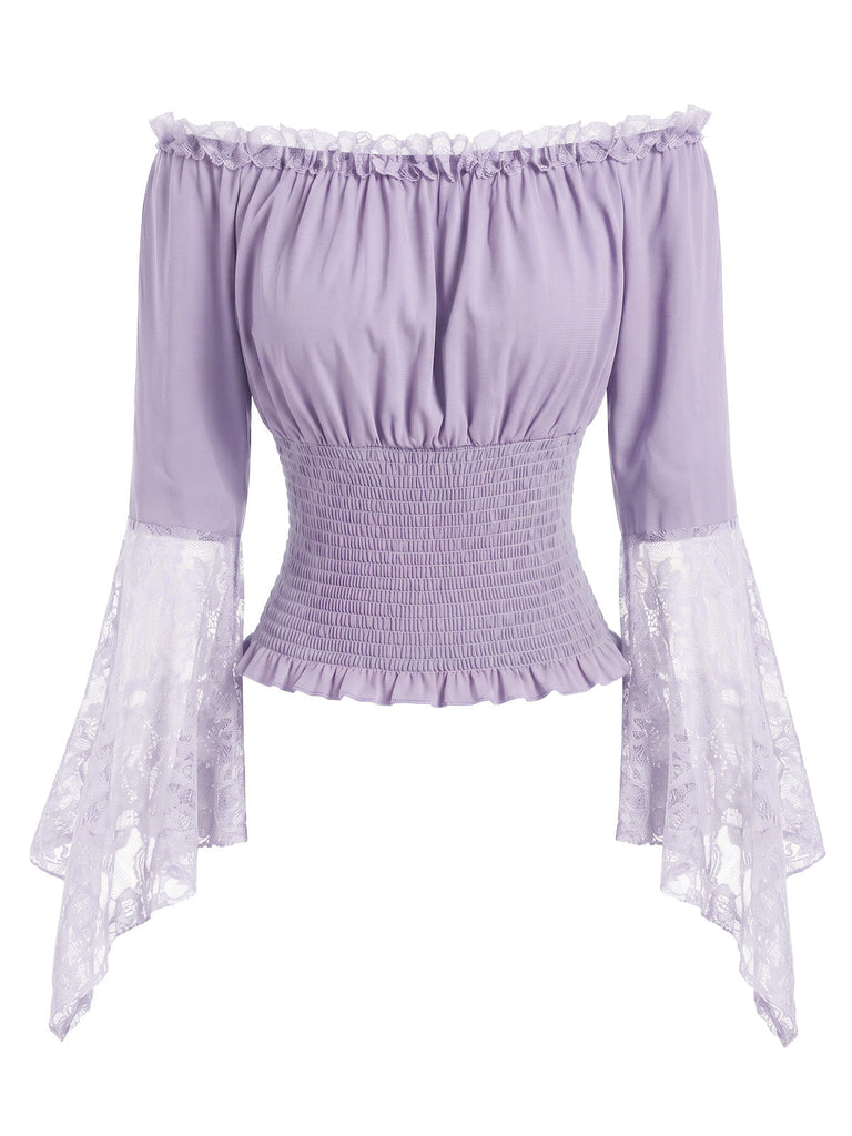 50er schulterfreies Top mit Smok und Spitze