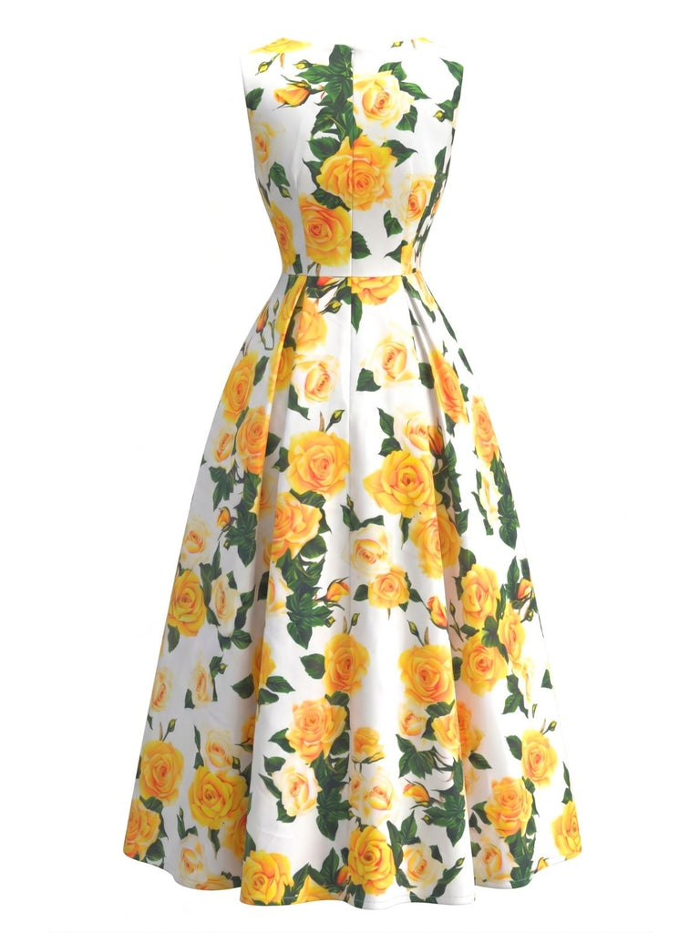 40er Ärmelloses Midikleid mit Blumen