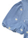 Blaues 70er Kleid mit Puffärmel und V-Ausschnitt