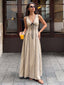 Khakifarbenes 70er Maxikleid mit Kontrastpaspeln und Frontbindung