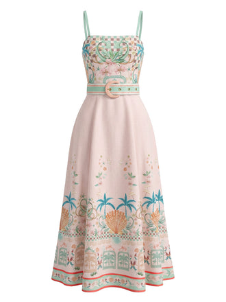 Rosa 70er Kleid mit Palmen und Print