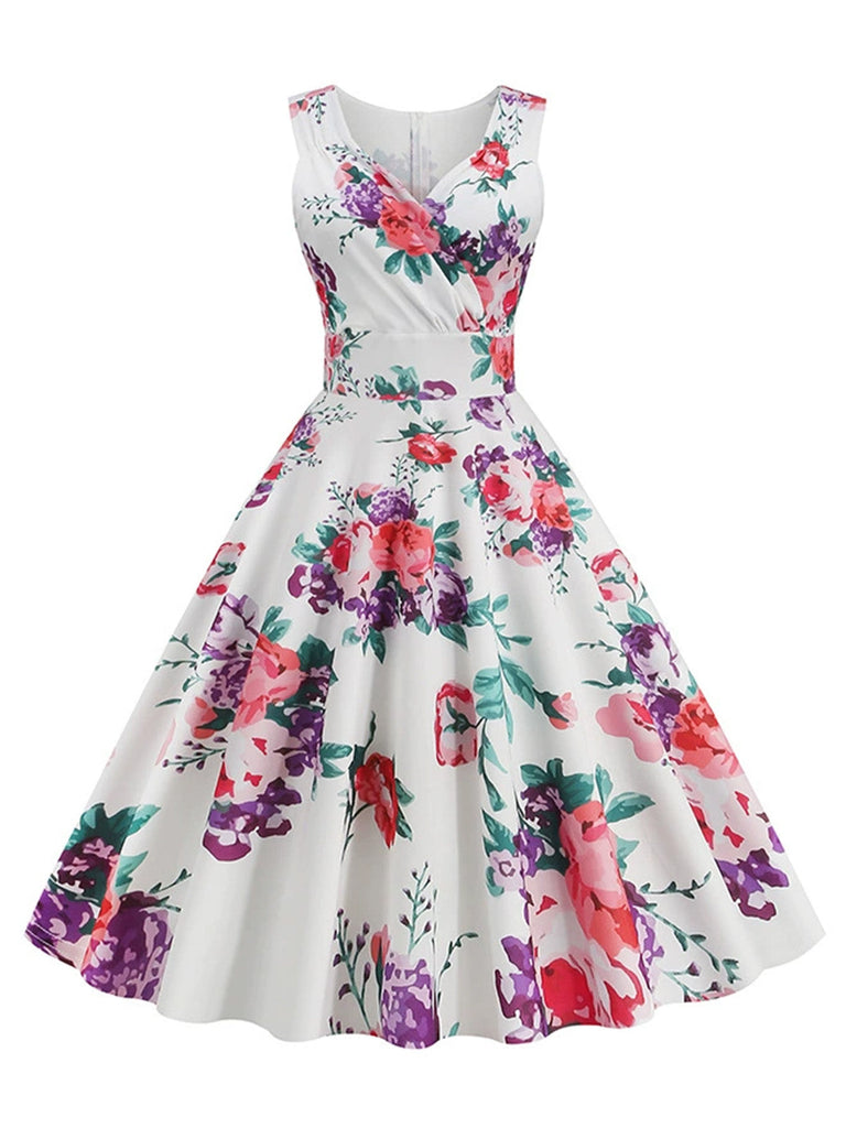 1950s Floral V Neck Vintage Dress 3