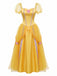Gelbes & Rosa 70er Kleid mit Puffärmel und Schleife