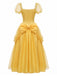 Gelbes & Rosa 70er Kleid mit Puffärmel und Schleife