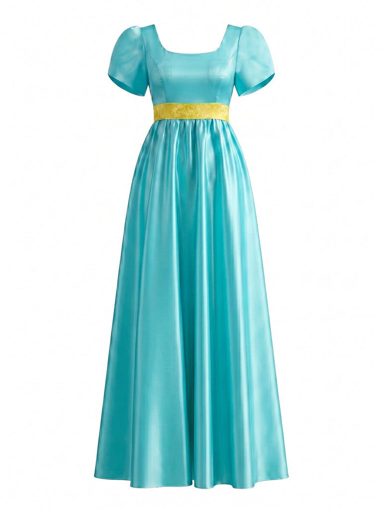 30er Satin-Kleid mit Eckiger Ausschnitt und Empire-Taille
