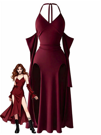 60er Gothic Maxikleid mit Neckholder und Hoch