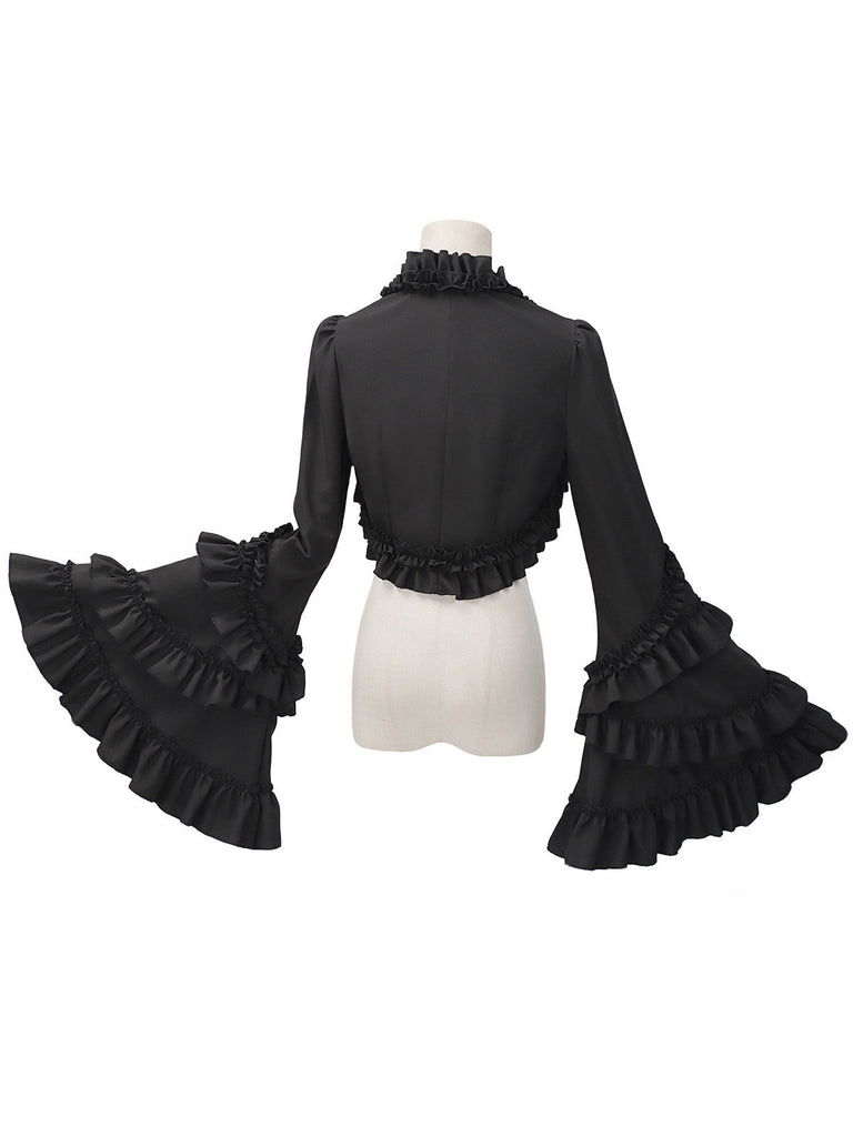 Schwarze 50er Gothic Jacke mit Rüschen und Langärmeln