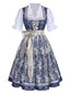 Dunkelblaues 50er Dirndl-Set mit Blumenkleid, Spitzenschürze und Pufftop