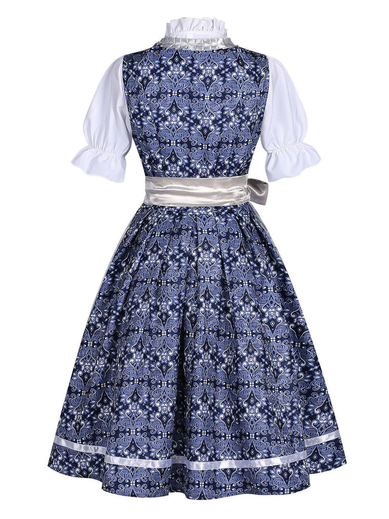 Dunkelblaues 50er Kleid mit Blumen und Puffärmel