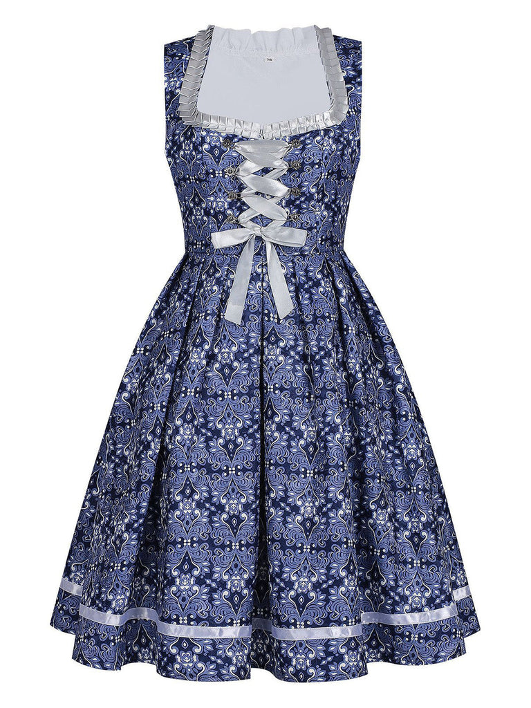 Dunkelblaues 50er Kleid mit Blumen und Puffärmel