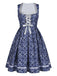 Dunkelblaues 50er Kleid mit Blumen und Puffärmel