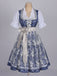 Dunkelblaues 50er Kleid mit Blumen und Puffärmel