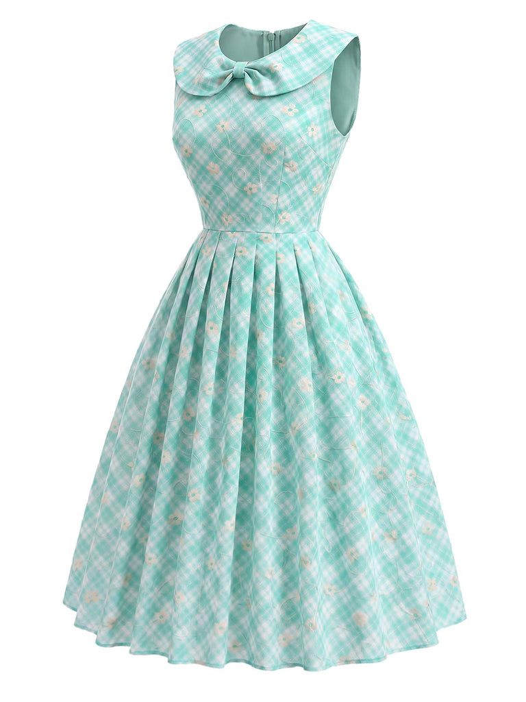 Grünes 50er Kleid mit Peter-Pan-Kragen und Tasche