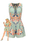 [Vorverkauf] Mintgrüner 50er Romper mit symmetrischem Blumenmuster