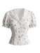 Weiße 40er Bluse mit Spitze und Perlenknöpfen
