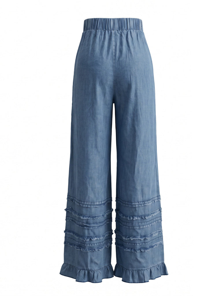 70er Jeans-Hose mit Rüschen und Breit