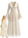 70er Maxikleid mit Glockenärmeln und geraffter Taille
