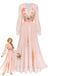 Orange & Rosa 30er Maxikleid mit Puffärmel und Blumen