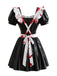 Schwarzes 50er Dienstmädchenkleid mit Lack-Optik und Blutspritzern