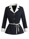 Dunkelblauer 60er Blazer mit Kontrastrevers und Gürtel