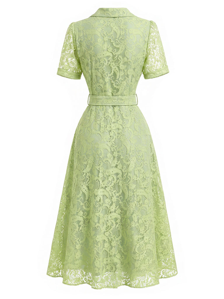 40er Shirtkleid mit Reverskragen und Spitze