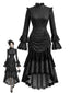 [Vorverkauf] 70er Gothic Kleid mit Polka-Dots und Spitzen-Patchwork