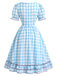 Weißes & Blaues 40er Kleid mit Rüschen und Schleife