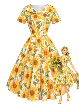 Gelbes 50er Swingkleid mit Sonnenblumen
