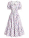 Grauviolettes 40er Blumenkleid mit Bubikragen und Puffärmeln
