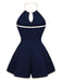 Marineblauer 70er Romper mit Neckholder und Vorderbindung