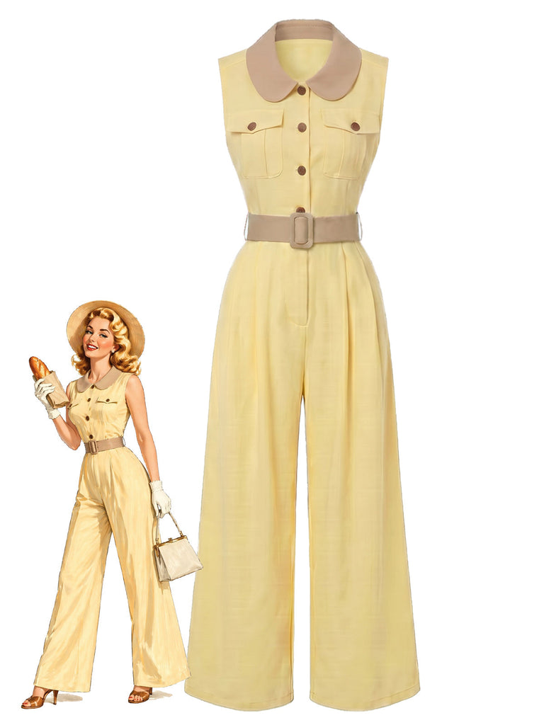 Hellgelber 60er Jumpsuit mit weitem Bein