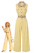 Hellgelber 60er Jumpsuit mit weitem Bein